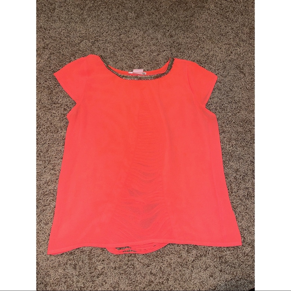 Orange Blouse with Jeweled Neckline Size M